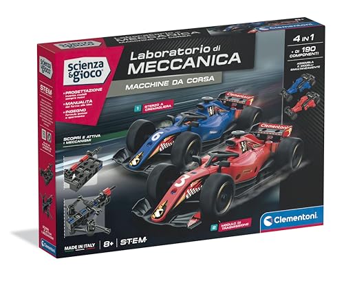 Clementoni Scienza e Gioco Laboratorio di Meccanica - Macchine da Corsa 2 in 1, Set Costruzioni Bambini 8+ Anni, Scopri i Principi dell'Ingegneria, Made in Italy, Lingua Italiana, 19429