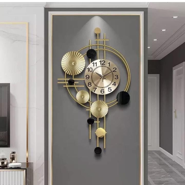 Image of Aesthetic Room Decor Antique Metal Wall Clock for Bedroom & Living Room | Decorative Hanging Wall Watch for Home, Office & Hall | Luxury Designer Wall Decor Items | 32 x 20 inch
