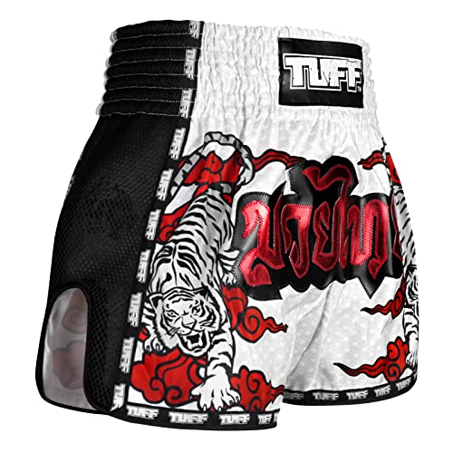 Tuff Sport Retro Muay Thai Shorts Boxing Shorts Classic Slim Cut MMA Kickboxing Workout Set Clothing Training (M, TUF-MSC121-WHT) by Tuff Sport - Image 4