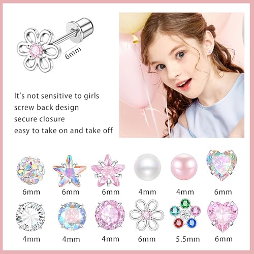 NEWITIN 12 Pairs Small Stud Earrings for Girls Hypoallergenic Earring Inlaid Cubic Zirconia Earring Surgical Stainless Studs Tiny Screw Back Cartilage Earrings for Women Girls2
