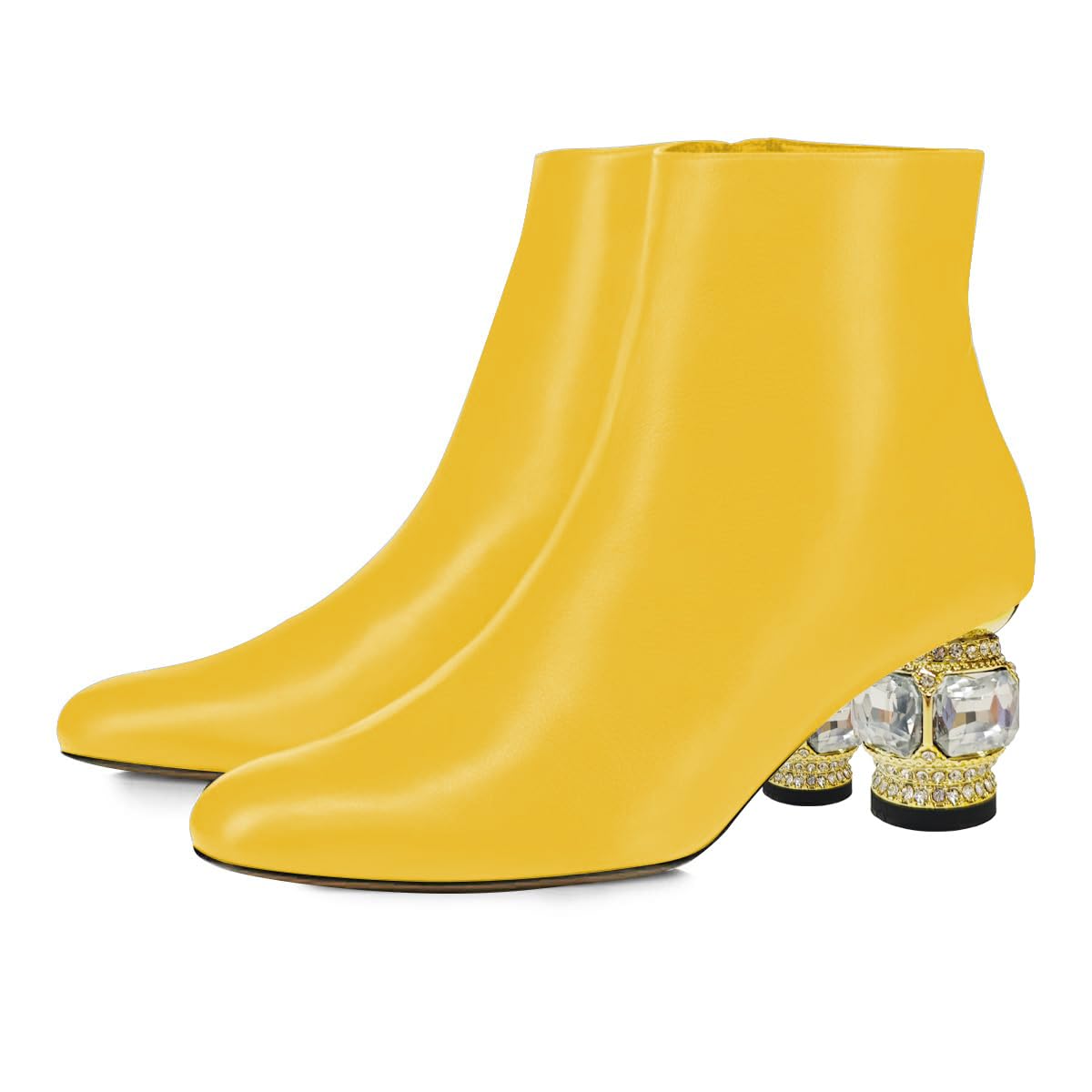 FSJ Women Round Toe Crystal Chunky Block Low Heel Ankle Boots Fashion Side Zipper Casual Prom Walking Shoes Size 4-16 US