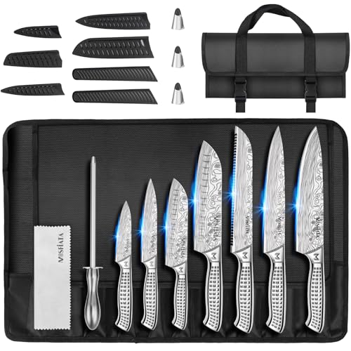 MOSFiATA Küchenmesser Set Edelstahl 12-Teilig Outdoor mit Tasche, Scharfes Kochmesser Ensemble,Fingerschutz, Messerschwertüllen, Wetzstab, Oxford Transportbeutel-Optimal für Unterwegs