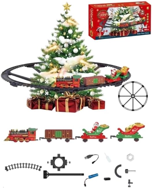 Miniatura 2 de Juego de tren de Navidad colgante, tren de juguete bajo el árbol con niebla, melodías y luces, 2 modos, juguetes de Navidad regalo con Papá Noel,