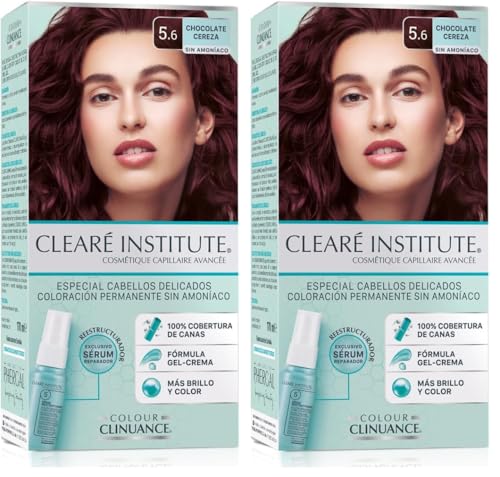 Colour Clinuance, Coloración Capilar Permanente Sin Amoniaco, para Cabellos Delicados, Tinte de Pelo 100% Cobertura de Canas, Incluye Sérum Capilar, Método Curly, 5.6 Chocolate Cereza, 170 ml