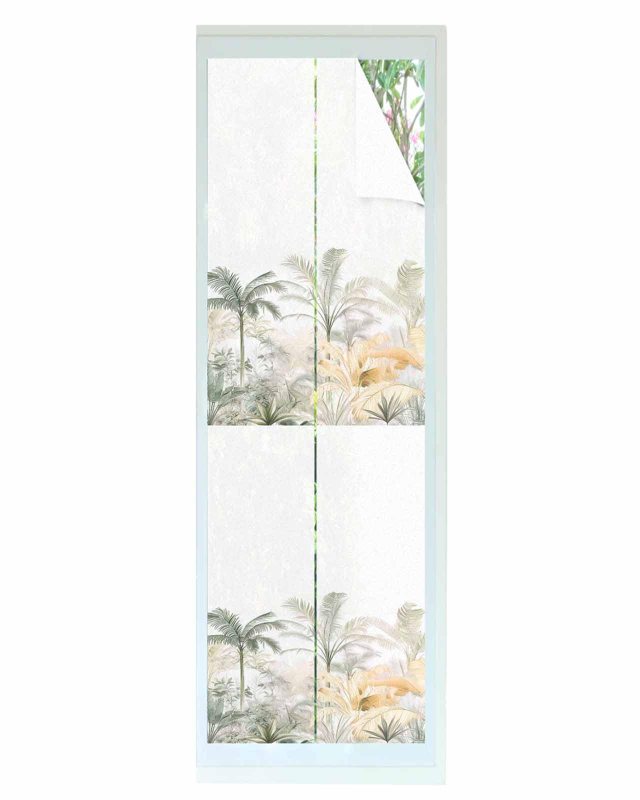 Hokiten Window Privacy Film, Green Yellow Palm Tree Stained Glass Window Film Static Clings, Summer Botanical Tropical Privacy Window Stickers, Non