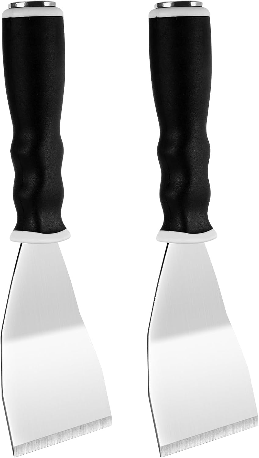 MisterRui 3" Bent Heavy Duty Paint Scraper 2 Pack with Hammer End & Pole Socket - Rust-Proof Stainless Steel Putty Knife Set