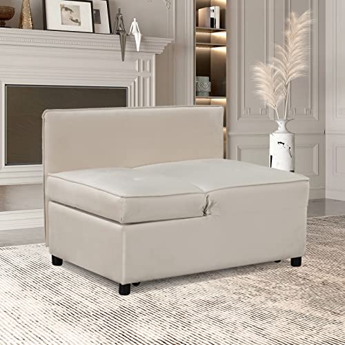 Ebello Convertible Sleeper Sofa Chair Bed, 4-In-1 Multi-Functional Sofa Bed Loveseat With Two Pillows, Adjustable Backrest Sleeper Chair With Soft Velvet Fabric For Apartment, Beige #TOP5