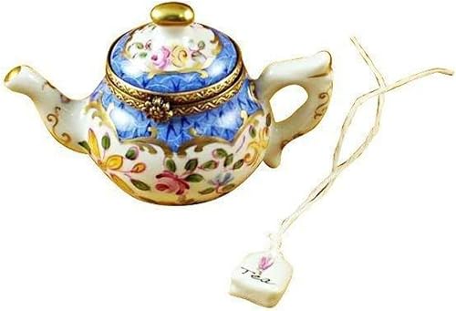 Tetera de escamas azules con té de porcelana Limoges caja de baratijas