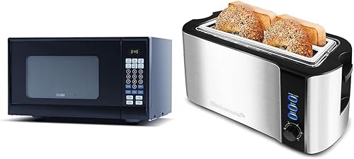Commercial Chef CHM990B Horno microondas para encimera, 19.3 x 14.7 x 11.2 pulgadas, negro y tostadora Elite Gourmet ECT-3100 de ranura larga de 4