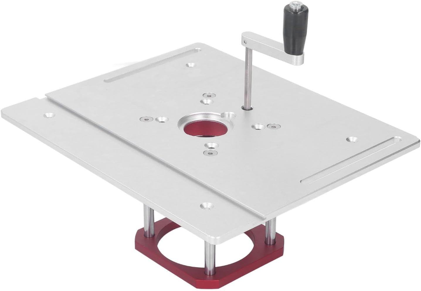0 54mm Router Table Lifting Base with Handle, Aluminum Alloy Woodworking Board, CNC Machined Lifting System for 64 65mm Trimming Machine, Includes Wrenches and Screws