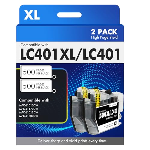 LC401XL LC401 MFC-J1010DW Black Ink Cartridges Compatible for Brother LC 401 XL MFC-J1010DW MFC-J1170DW MFC-J1012DW MFC-J1800DW MFC J1010DW Printer (High Yield, 2 Pack)