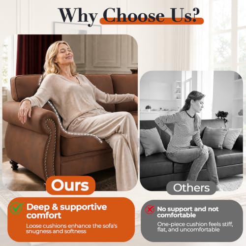 Image of Couchus 71 inch W Loveseat Sofa Couch, Faux Leather Fabric Sofas, Caramel Rust