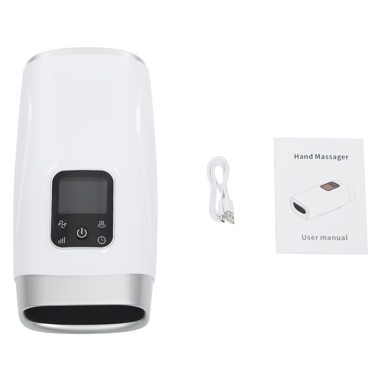 Handmassagegerät mit Luftdruck und Wärmefunktion, 2 Modi & 8 Intensitätsstufen, Timer, wiederaufladbarer Akku, LCD-Display & Typ-C, Gegen Handschmerzen, Gelenkschmerzen, Fingerkribbeln und Müde Hände