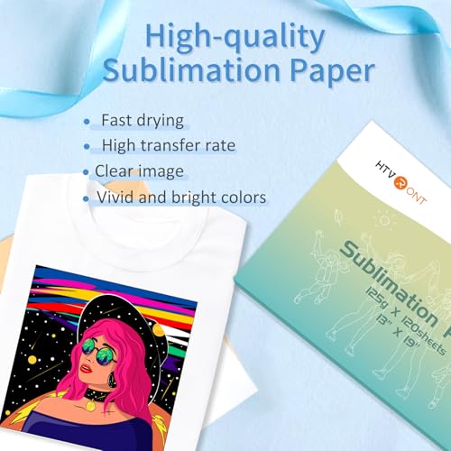 Image of HTVRONT Sublimation Paper 13x19 Inch - 120 Sheets Easy to Transfer Sublimation Paper for T-shirts, Tumblers, Mugs (A3+) | High Transfer Rate,Quick-Dry Formula,Universal Compatibility,Beginner-Friendly Sheets,No Curl