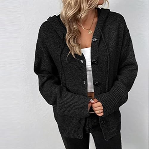 Damen Strickjacke, Herbst und Winter Damen Strickjacke, Lose weiche Kapuzenpullover Jacke, Leichte Strickjacke Jacke (DE/NL/SE/PL, Alphanumerisch, L, Regular, Regular, Grau)