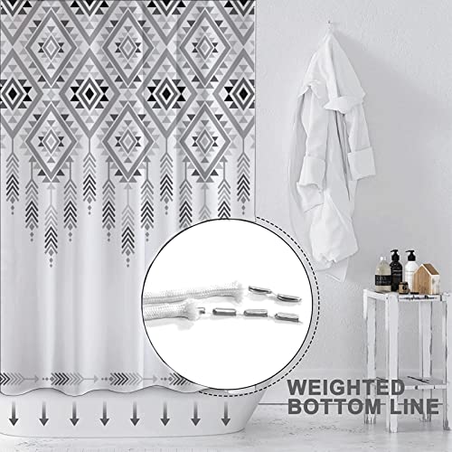 Decoreagy Southwestern Shower Curtain Grey White Aztec Shower Curtain For Bathroom Navajo Ethnic Tribal Geometry Waterproof Fabric Stall Shower Curtain Sets With 12 Hooks Extra Long 72X72In #TOP3