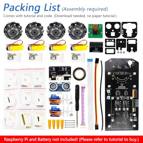Image of Freenove Mecanum Wheel Car Kit for Raspberry Pi 5 4 B 3 B+ Zero 2 W, Face Tracking, Line Tracking, Light Tracing, Obstacle Avoidance, App Control, Camera, Servo (Raspberry Pi NOT Included)