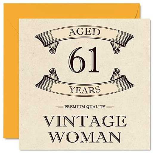 Stuff4 Tarjetas de cumpleaños 61 vintage para mujeres, de 61 años, divertida tarjeta de cumpleaños para mamá, hermana, esposa, novia, niñera, abuela, tía, tarjetas de felicitación de 61 cumpleaños