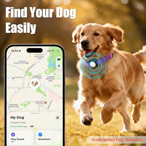 Image of AirTag Dog Collar, IP68 Waterproof Air Tag Dog Collar Holder (Purple, L) | Air Tag Dog Collars Reflective, Ultra-Durable, Comfortable Padded, Heavy Duty Dog Collars Collars for Small - Large Dogs