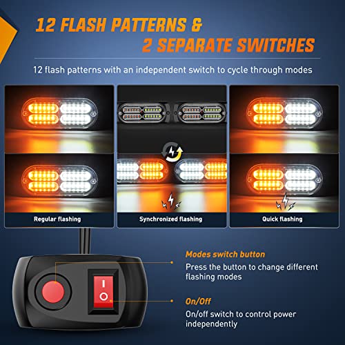 Image of Nilight 4PCS LED Strobe lights 12V Sync Feature Amber White 24LED Emergency Hazard Warning Lights with Controller Hard Wire or Cigarette Lighter Plug for Car Truck RVs Campers