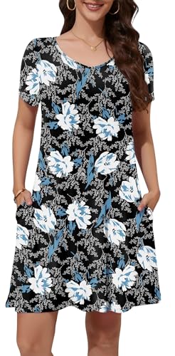 Image of WEACZZY Summer Dresses for Women 2026 V-Neck Casual T Shirt Dress Loose Short Sleeve Flowy Dresses with Pockets