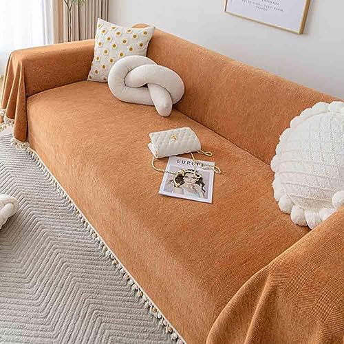 Manta de felpilla con borlas decorativas, funda grande para sofás de 3 y 4 plazas, lavable y transpirable, 71 x 90.6 pulgadas
