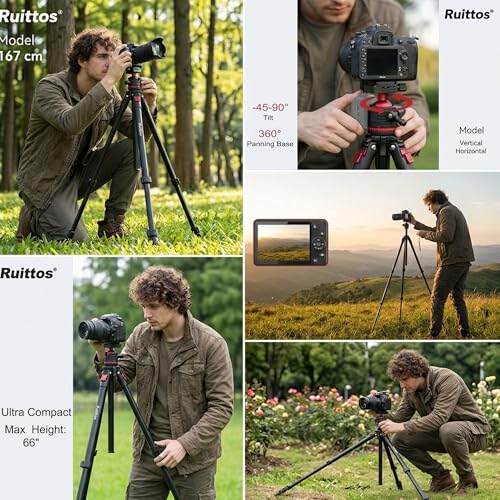 Image of Travel Tripod, 68 inch Camera Tripod with 360 Ball Head Lightweight Aluminum Portable Compatible with i Phone, Canon G7X, Sony, DSLR /SLR Cameras, Video Camcorders, Action Cameras,Telescopes...8.8lbs
