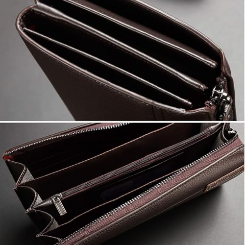 Image of Mens Wallet Long Purse Leather Clutch Large Business Handbag Phone Card Holder Case Gift for Men Father Son Husband Boyfriend, Y-brown, Large, Classic