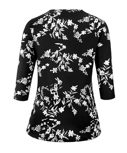 Image of JomeDesign Womens Tops 3 /4 Sleeve Shirts Round Neck Loose Casual Blouses Floral Print Tshirts