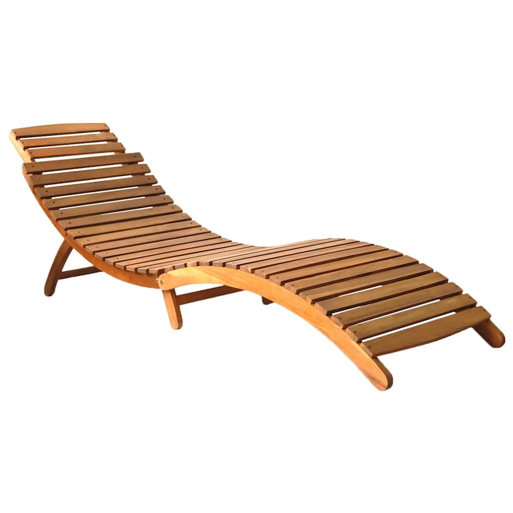 Leżak do opalania z litego drewna akacjowego i poduszką, składany leżak relaksacyjny do ogrodu, na taras lub balkon, ergonomiczny kształt, wytrzymała konstrukcja, w zestawie