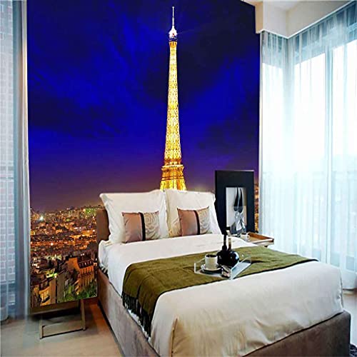 Papier peint 3D effet visuel Tour Eiffel nocturne pour mur TV