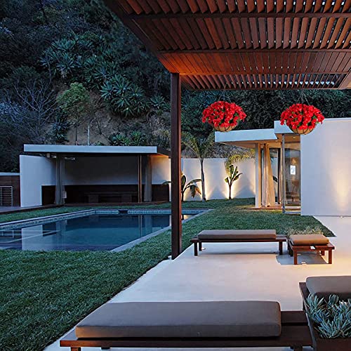 Inxugao Artificial Flowers Hanging Basket For Outdoor Indoor , Fake Hanging Plant Silk Azalea In Basket Faux Flower Arrangement For Garden Yard Pouch Patio Indoor Home Decoration (Red) #TOP3