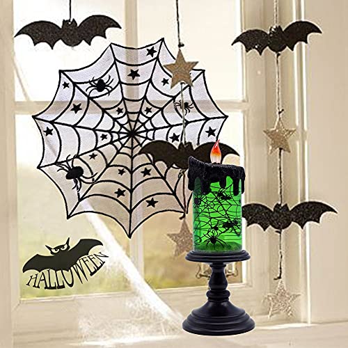Image of Halloween Flameless Candle Snow Globe Battery Operated with 6 Hour Timer, Green Light Spider Decal Water Tornado Lamp LED Candlestick Halloween Season Decor Gift 4 x 10 Inches