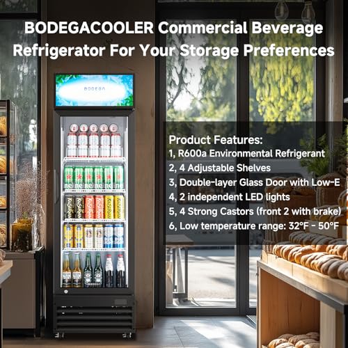 Image of BODEGACOOLER Beverage refrigerator and cooler, commercial refrigerators for drink,Bar, drink. Glass door display refrigerator with Soft LED Light. Commercial fridge as bar cooler for party.9.0 Cu. Ft.