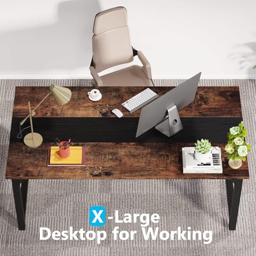 LITTLE TREE 63 Inch Large Executive Office Desk, Simple Computer Workstation with 31.5 inch Extra Wide Desktop for Home Office