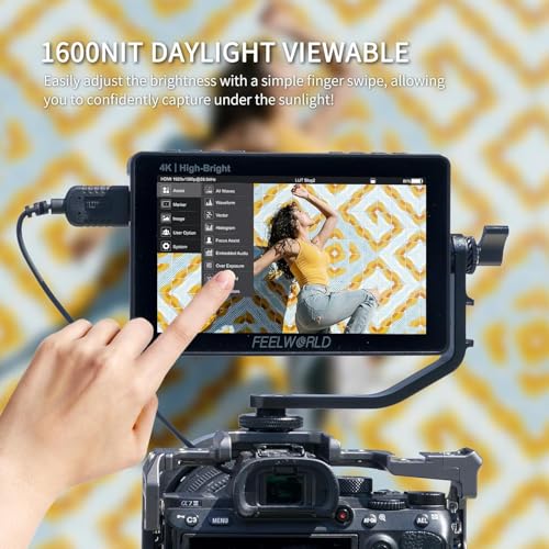 Image of FEELWORLD F5 PROX 5.5 Inch 1600nit High Bright Camera Field Monitor DSLR, 4K Touch Screen 1920x1080 HDMI 3D LUT 5V Type-C Power Supply FHD Peaking Focus Video Monitor with Battery 12V Adapter Tilt Arm