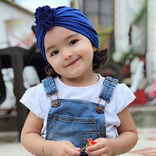 Cinaci 8 Pack Soft Cotton Solid Turban Hats Caps Beanies Headwraps with Big Flower Bow for Baby Girls Infants Toddlers Kids4