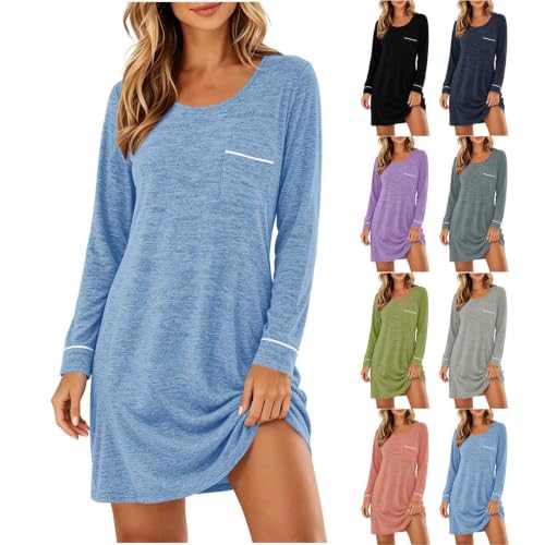 Womens Winter Nightgowns Casual Long Sleeve Sleep Dress with Pockets - image 1