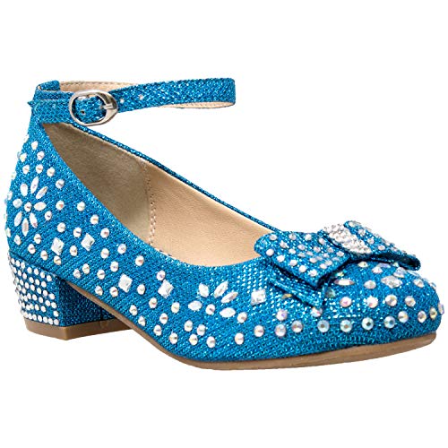 SOBEYO Girl's Dress Shoes Glitter Rhinestone Bow Accent Mary Jane Kids Pumps