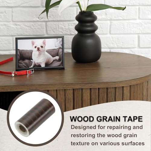 Image of PATIKIL Wood Grain Tape 4.7 inch x 32 ft, Self-Adhesive Wood Texture Repair Tape Realistic Wooden Effect Patch for Furniture Cabinets Floor Walls, Black Walnut
