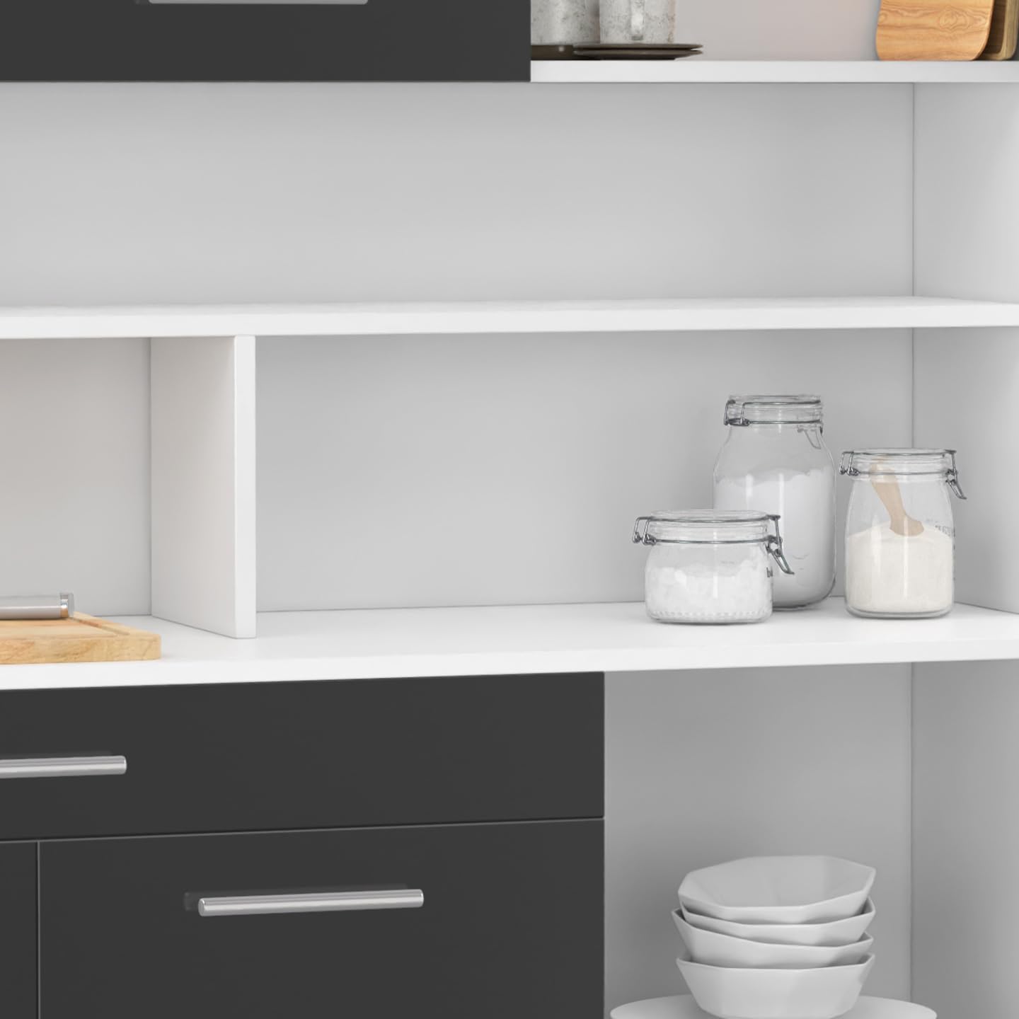 IDMarket - Buffet de Cuisine 120 CM CINA 6 Portes + tiroir Blanc et Gris Brillant