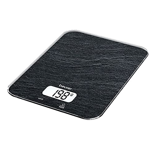 Beurer KS 19 Slate Küchenwaage, Glas, Grau, 20 x 14.5 x 1.65 cm