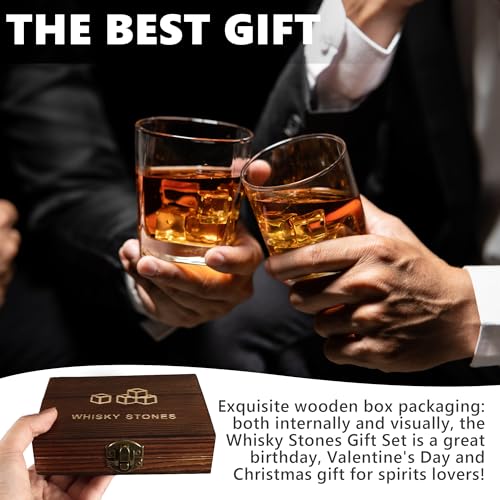 9 Whisky Steine Set, Whiskey Ice Cubes mit Samtbeutel und Edelstahl Zange, Whisky Stones Gift Set für Männer