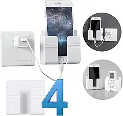 Kit 4 Suporte de Parede para Celular e Controle Remoto Prático Plástico Adesivo Sem Furadeira com Fita Dupla Face