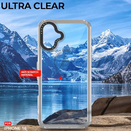 Image of AESTMO Back Cover Case for iPhone 16 | Electroplated Buttons | Stylish Camera Border | Crystal Clear Hard Back Cover Case (TPU & PC, Transparent Bumper)