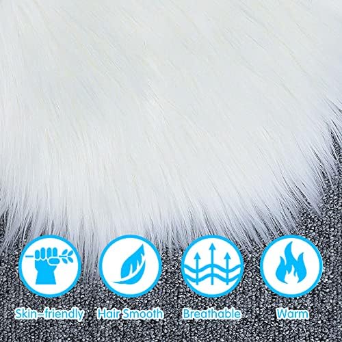 Fur Round Rug, Fluffy Floor Carpet, Sheepskin Rug Round 45x45 for Bedroom Living Room Chair Sofa Home Decor (White)