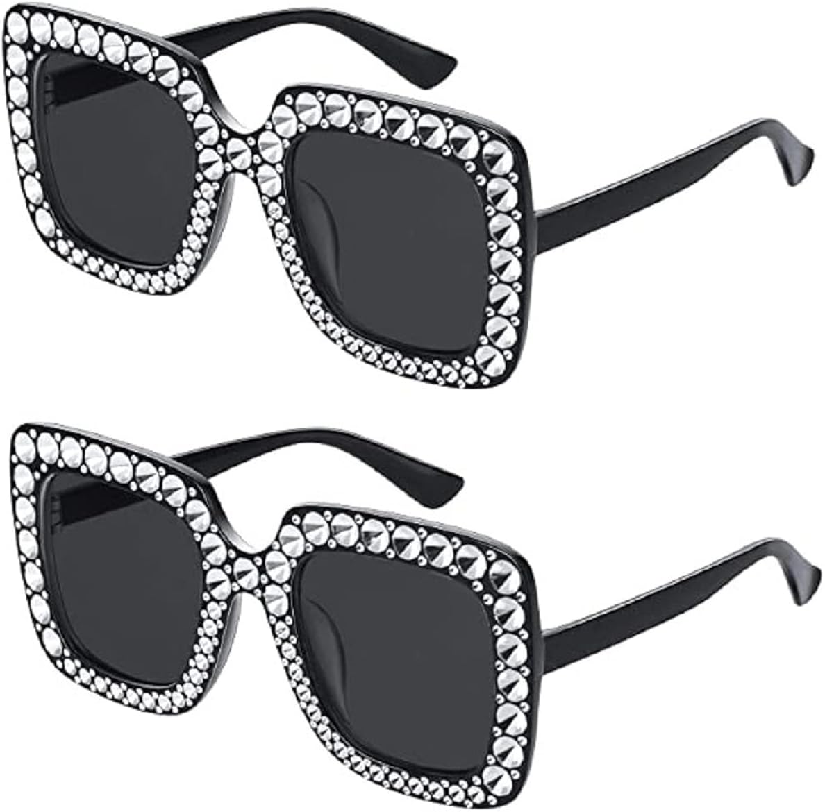 YABINA 2PC Womens Fashion Imitation Diamonds Cat Ear Square Classic Vintage Sunglasses