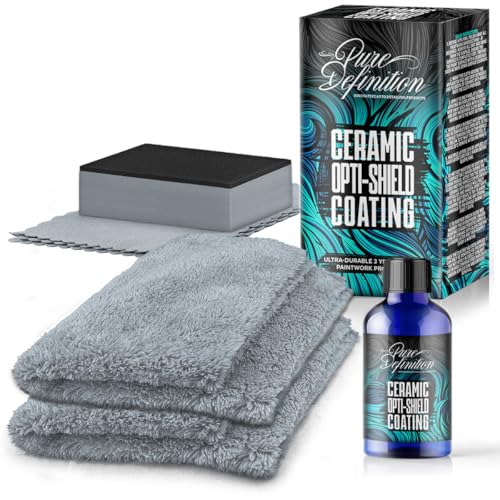 Pure Definition Ceramic Coating Kit, Over 3 Years Car Paintwork Protection, Hydrophobic Water Beading Paint Sealant, Ceramic Opti-Shield Comes With Cloth and Applicator Pad (30ml + 2 Cloths)