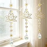 3 Stück Sonnenfänger Kristall Lotusblume Windspiel, Fensterdeko Hängend Regenbogen Sun Catcher für Fenster Balkon Garten, Moderner Lichtfänger Deko Anhänger, Sonnenfänger Lotusblume Suncatcher