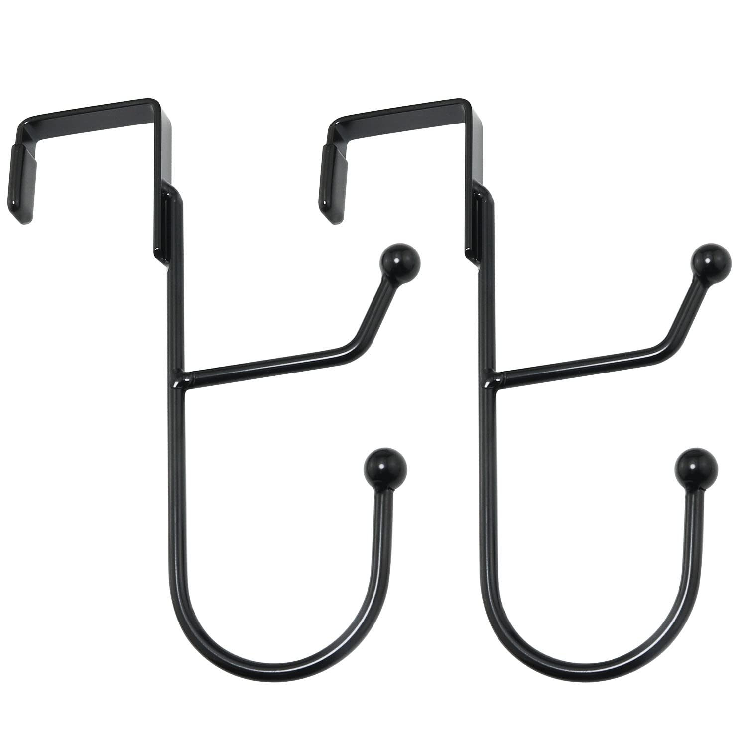 Lmysxaoz Black 2Pcs Door Coat Hanger Metal Twin Hook Organizer Storage Rack Sturdy Double Over The Hooks For Hanging Coats, Hats, Robes, Towels,